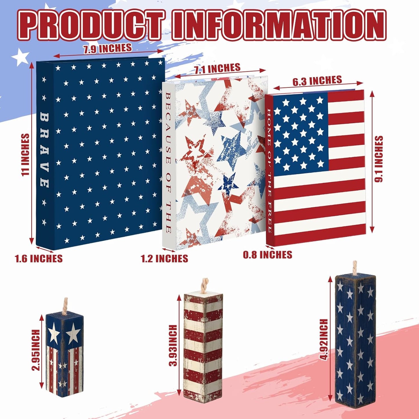 Fake Decorative Books Wooden Firecracker Table Signs Faux Patriotic Decor / 4th of July / Paper
