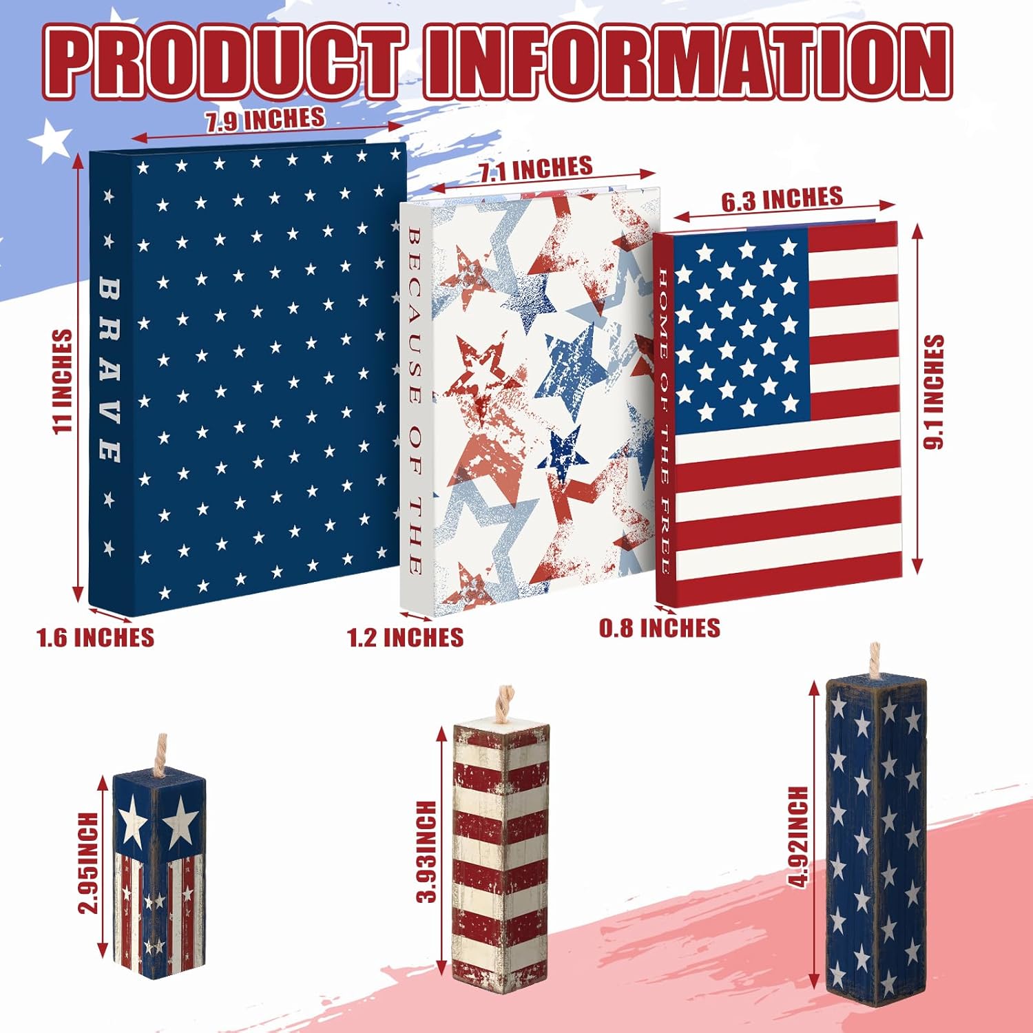 Fake Decorative Books Wooden Firecracker Table Signs Faux Patriotic Decor / 4th of July / Paper