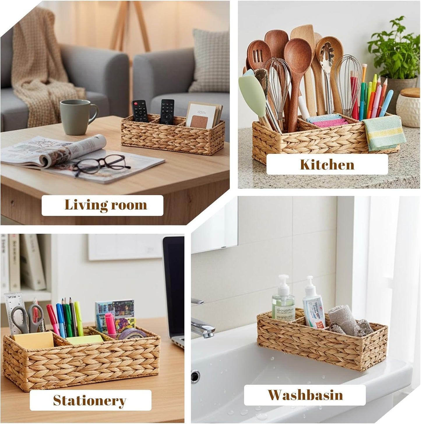 3-Section Wicker Baskets Water Hyacinth Storage Bin Bedroom Decor Basket Toilet Paper / Set of 2