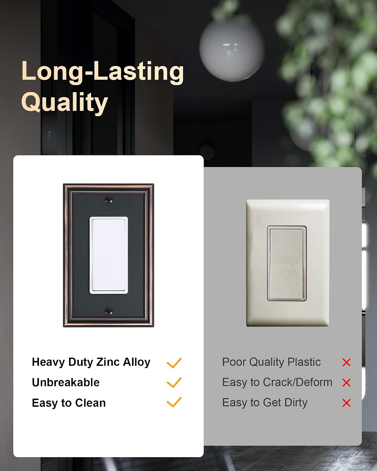 6-Pack Zinc Alloy Decorator Outlet Cover Plate, Solid Receptacle Cover | Decorative Switch Plates and Outlet Covers