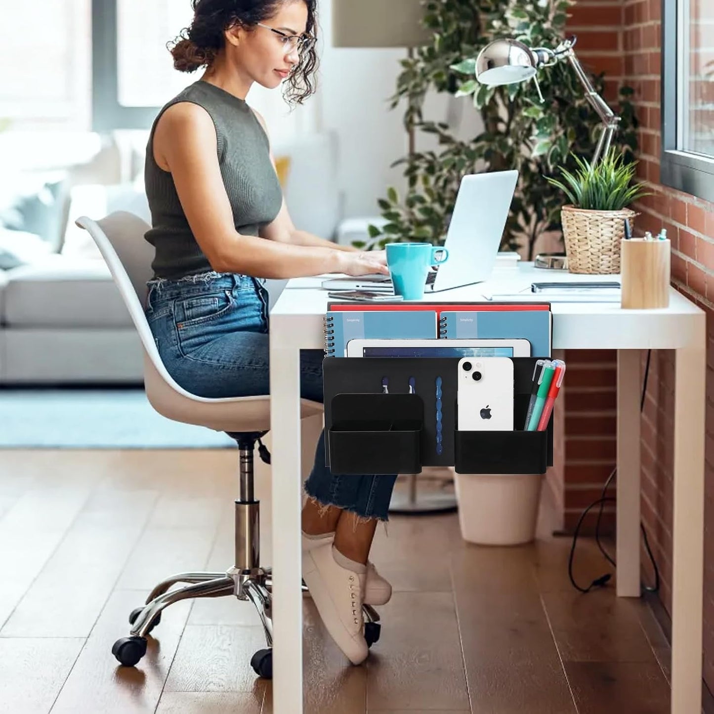 MAXECHO Desk Side Storage, Under Desk Laptop Mount, Table Side Hanging File Organizer, No Drill Clamp On Cable
