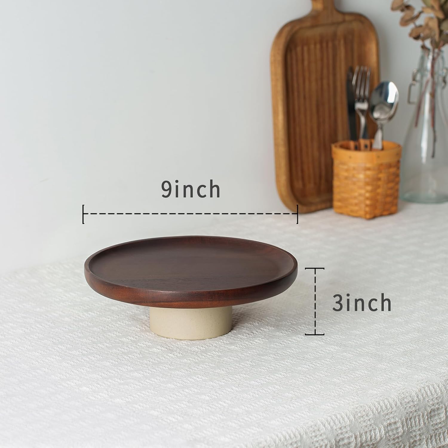 Rustic Acacia Wood Cake Stand / 9 Inch / Natural