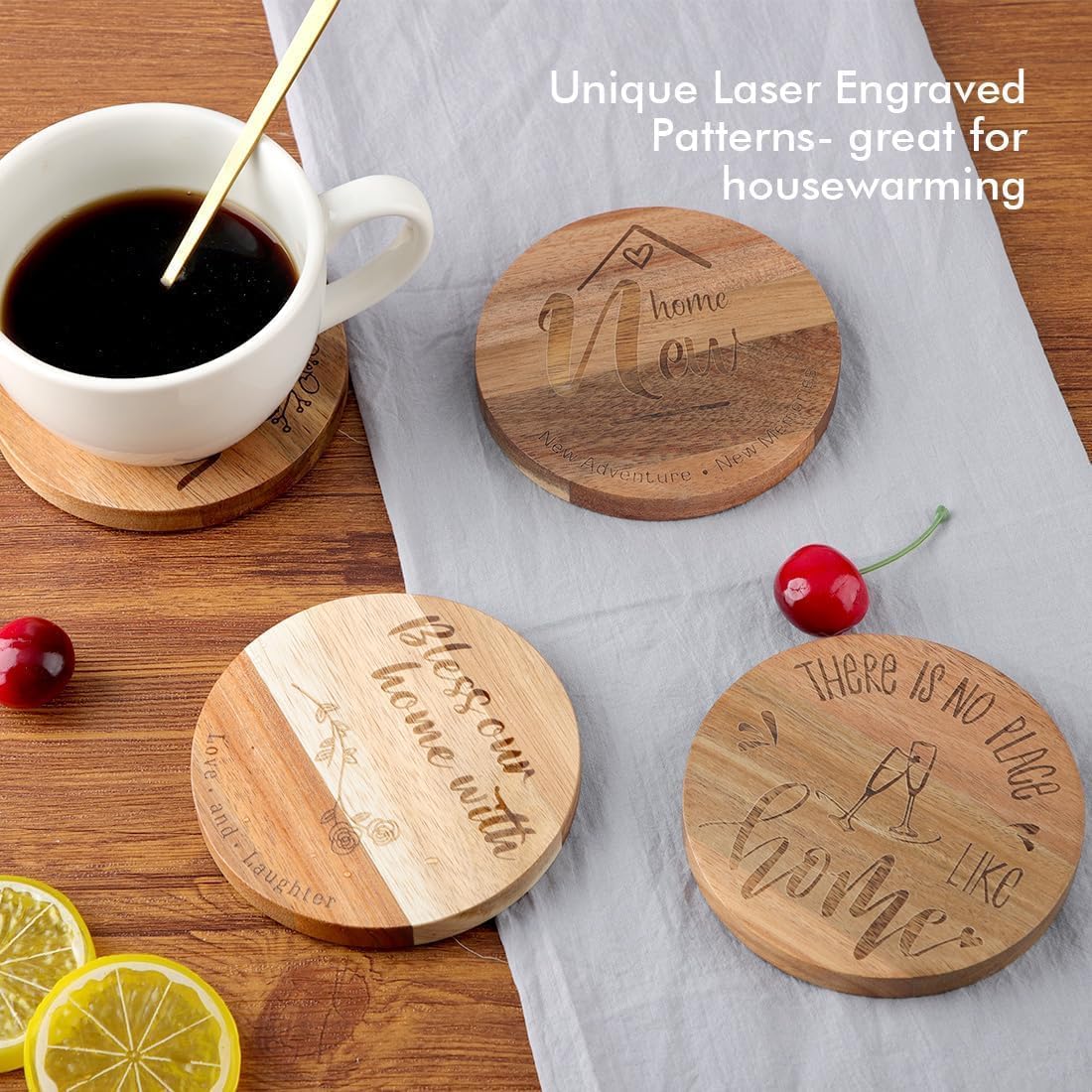 Holder / Acacia Wooden Coaster / Country Rustic / Set of 6
