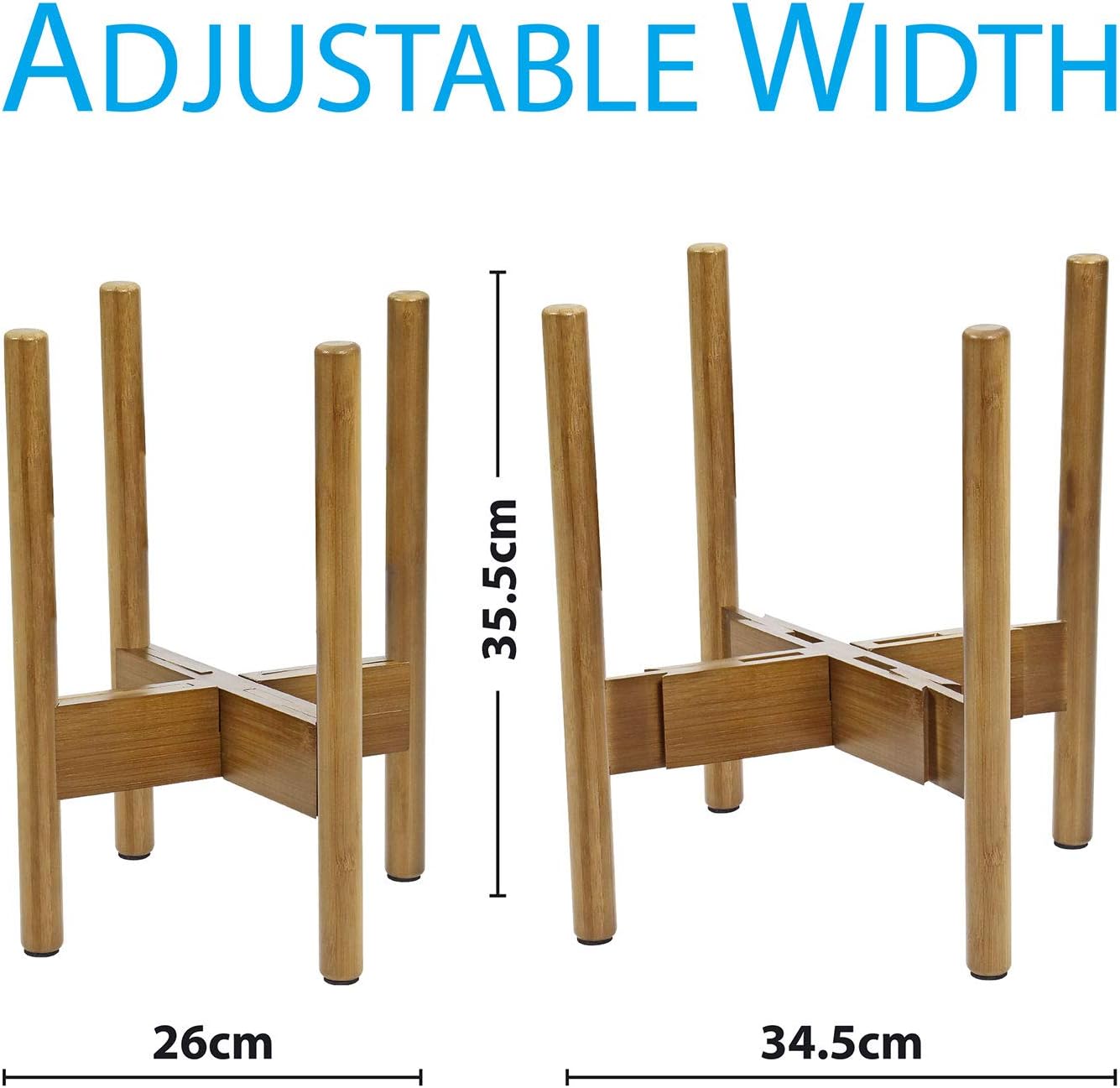 Taylor & Brown Adjustable Plant Pot Stand, 22-28.5cm Bamboo Wood Tall Plant Holder for Indoor Outdoor Use, Modern Mid