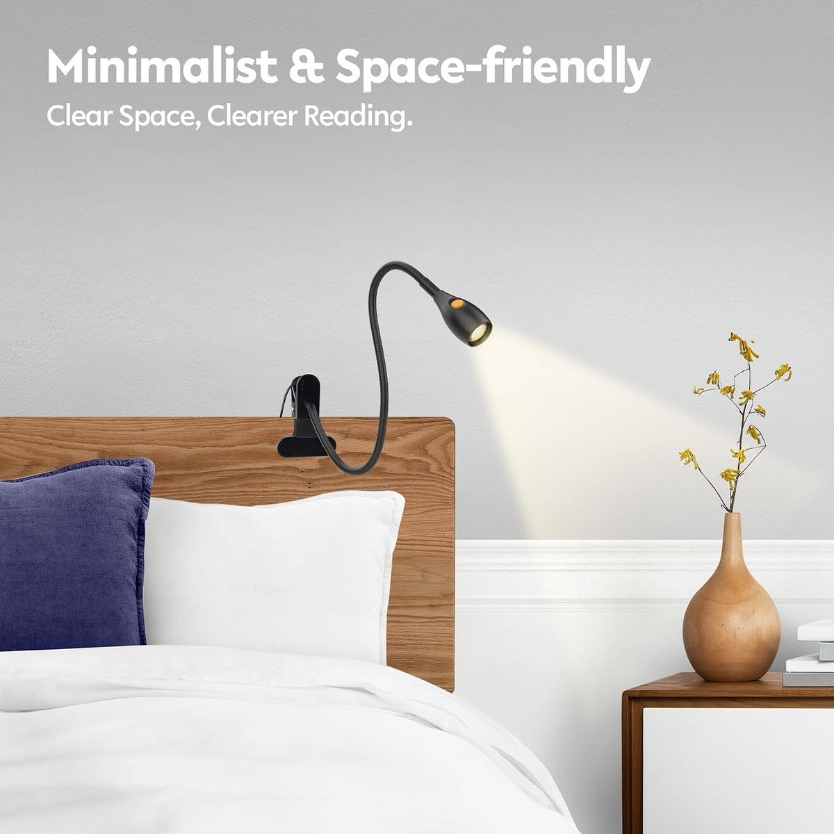 acegoo Minimalist Clip On Reading Light, Head Switch Headboard Book Lamp | With USB-C Adapter, Flexible Neck, Amber