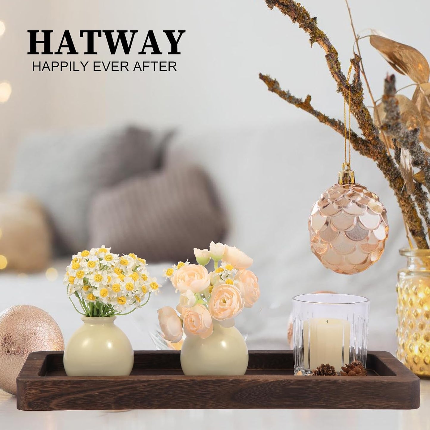 Wooden Decorative Tray Candle Holder Long Wood Tray Home Decor / Brown--rectangular