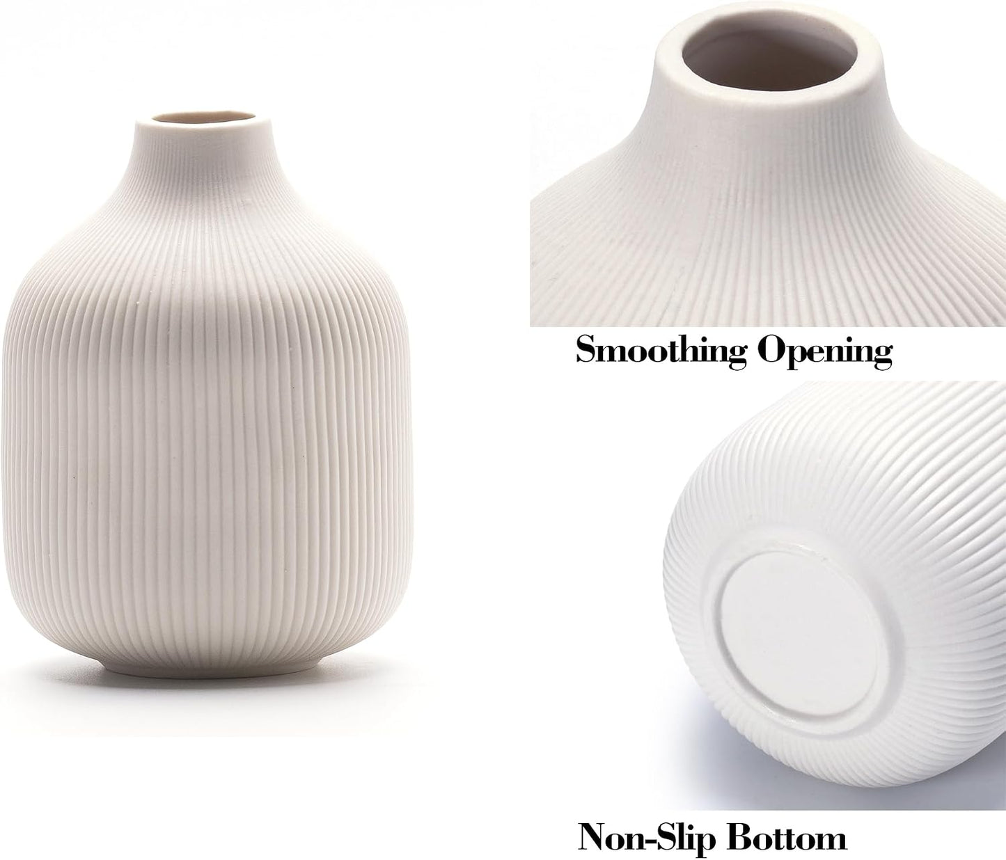 White Ceramic Vases for Decor / 15 White / Set of 3