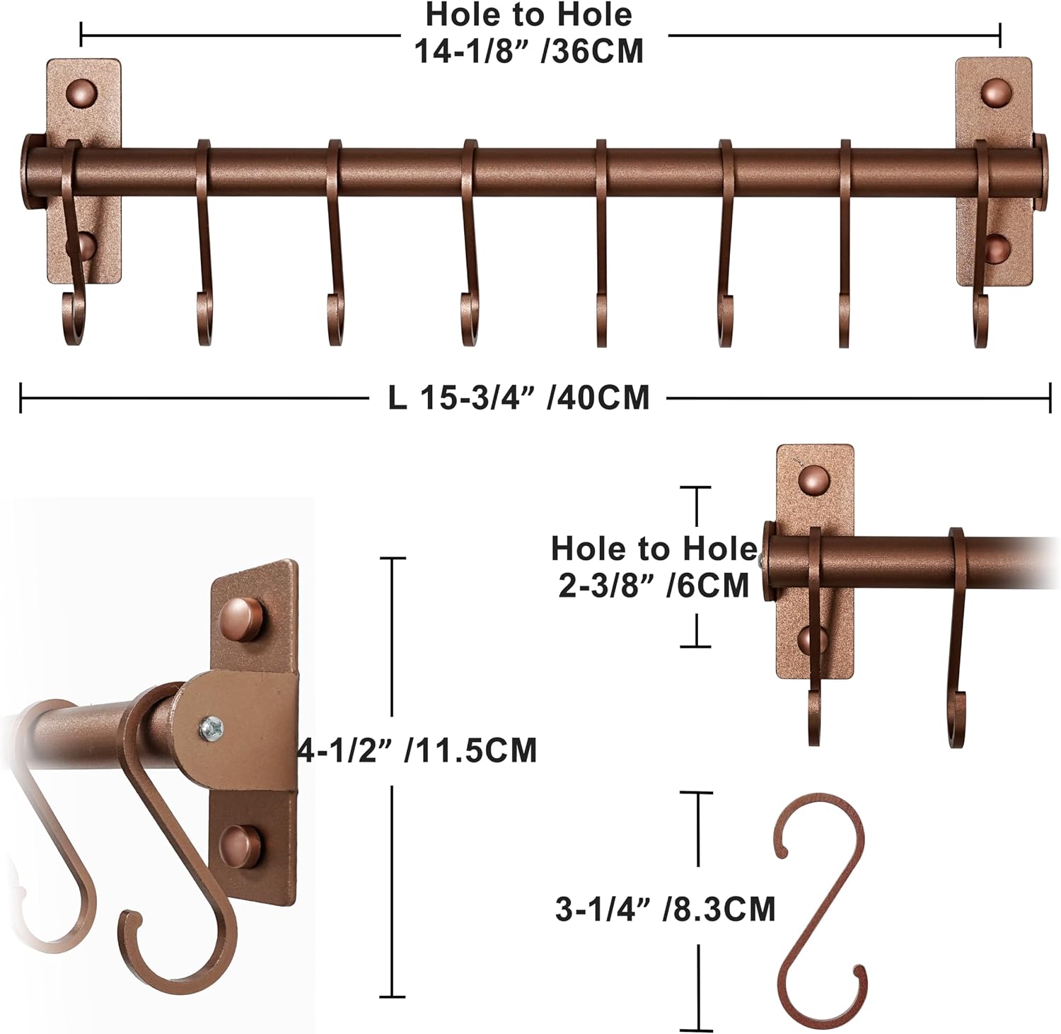 Kitchen Utensil Holder Hanger, Pot and Pan Rack Wall Mounted, Kitchen Rail with 8 Hooks for Hanging Cooking Utensils