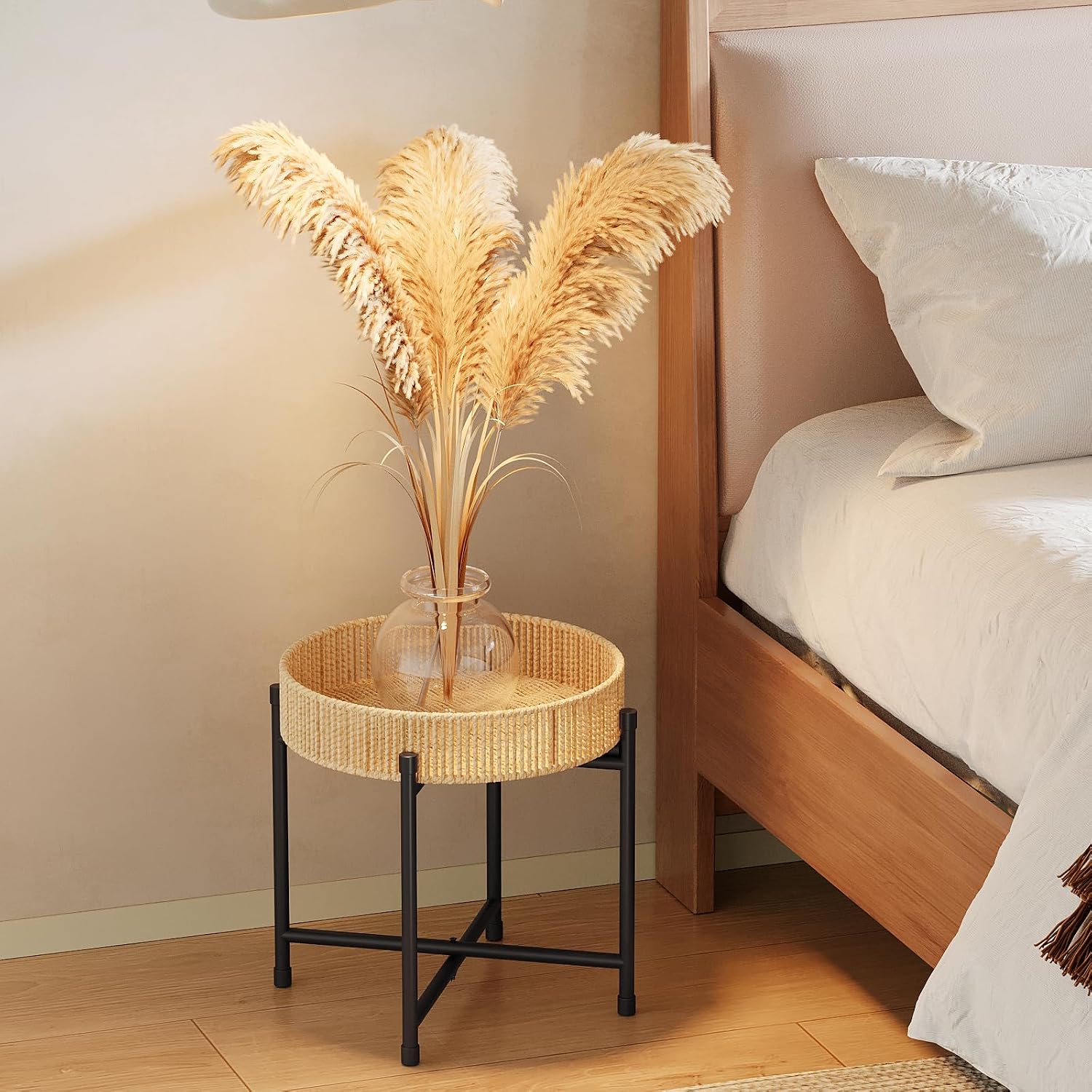 Bamworld Rattan Plant Stand Indoor Boho Plant Table for Large Plants Single Plant Stool Plant Holder for Living Room