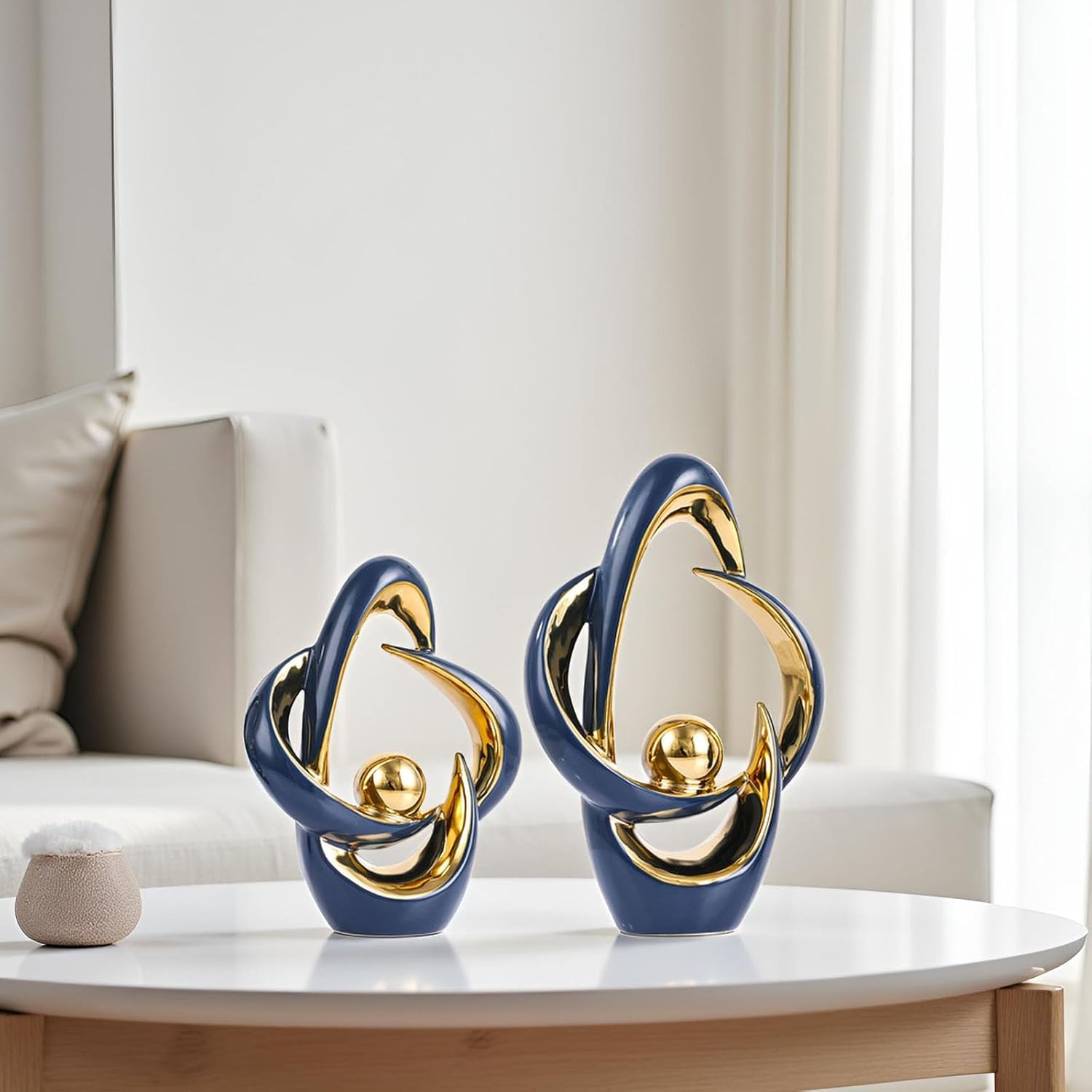 Home Decor Accent Ceramic Statue Abstract Sculptures Centerpieces Mid Century / Blue / Set of 2