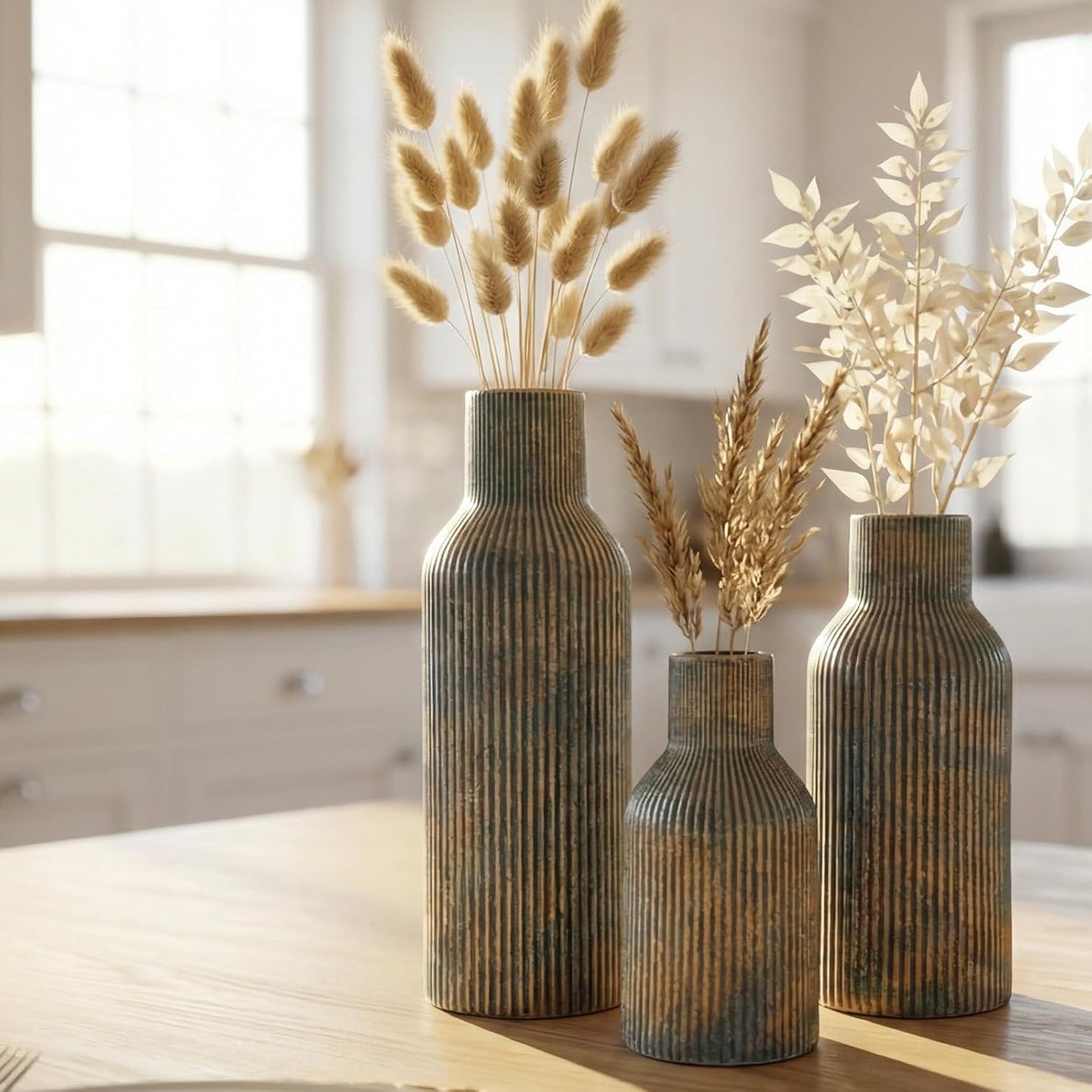 Ceramic Flower Vases / 3-piece-set / Vintage Blue / Set of 3