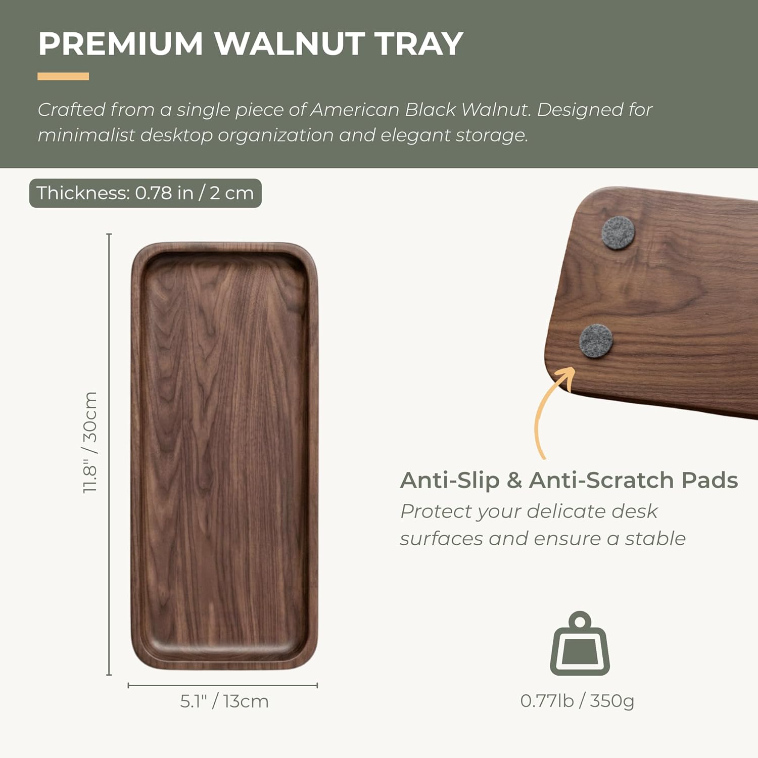 Walnut Serving Tray / 11.8 x 5