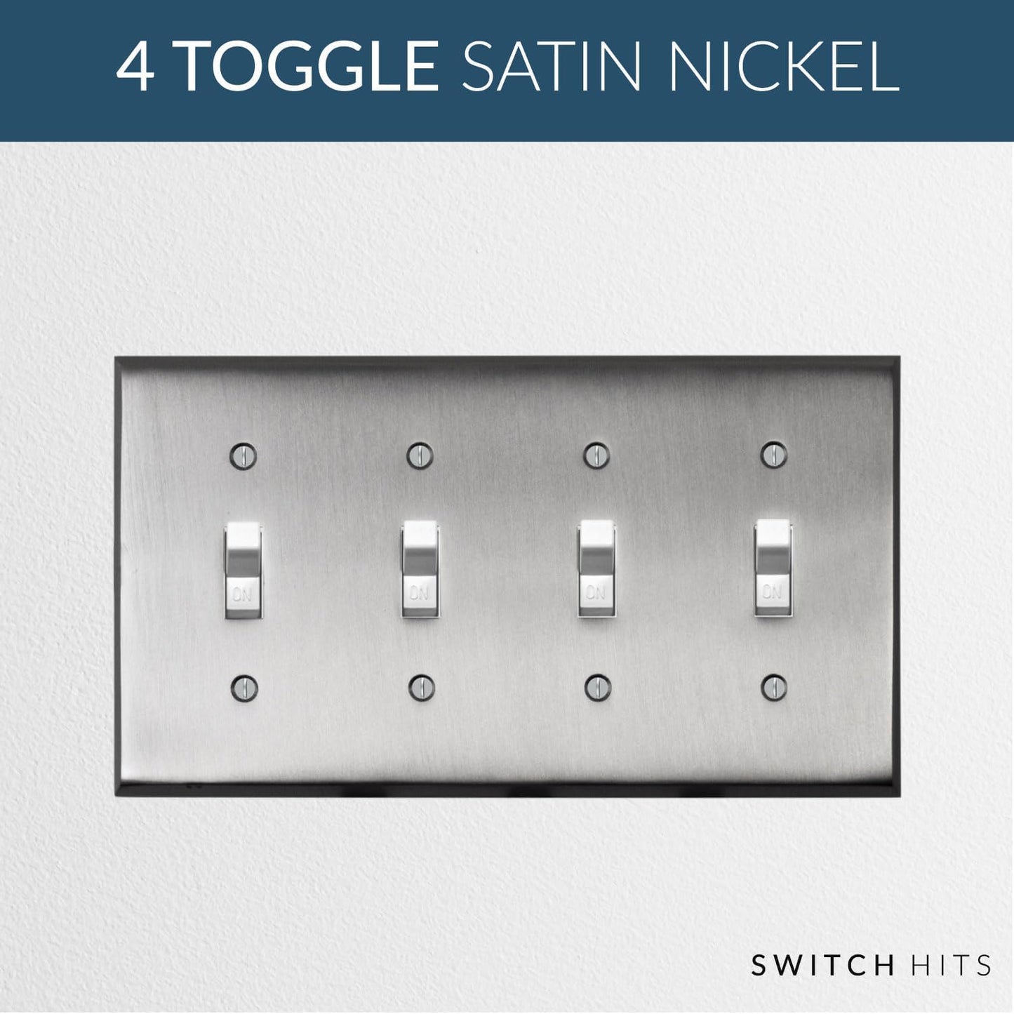 Satin Nickel Outlet Wall Plate | 4 Toggle | 8.25" x 4.5" | Hand-Polished Brass Construction | Electrical Switch Plate