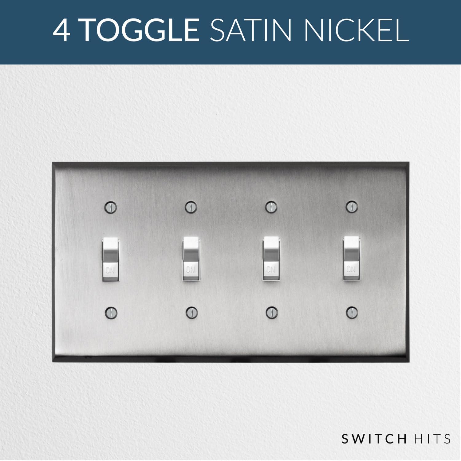 Satin Nickel Outlet Wall Plate | 4 Toggle | 8.25" x 4.5" | Hand-Polished Brass Construction | Electrical Switch Plate