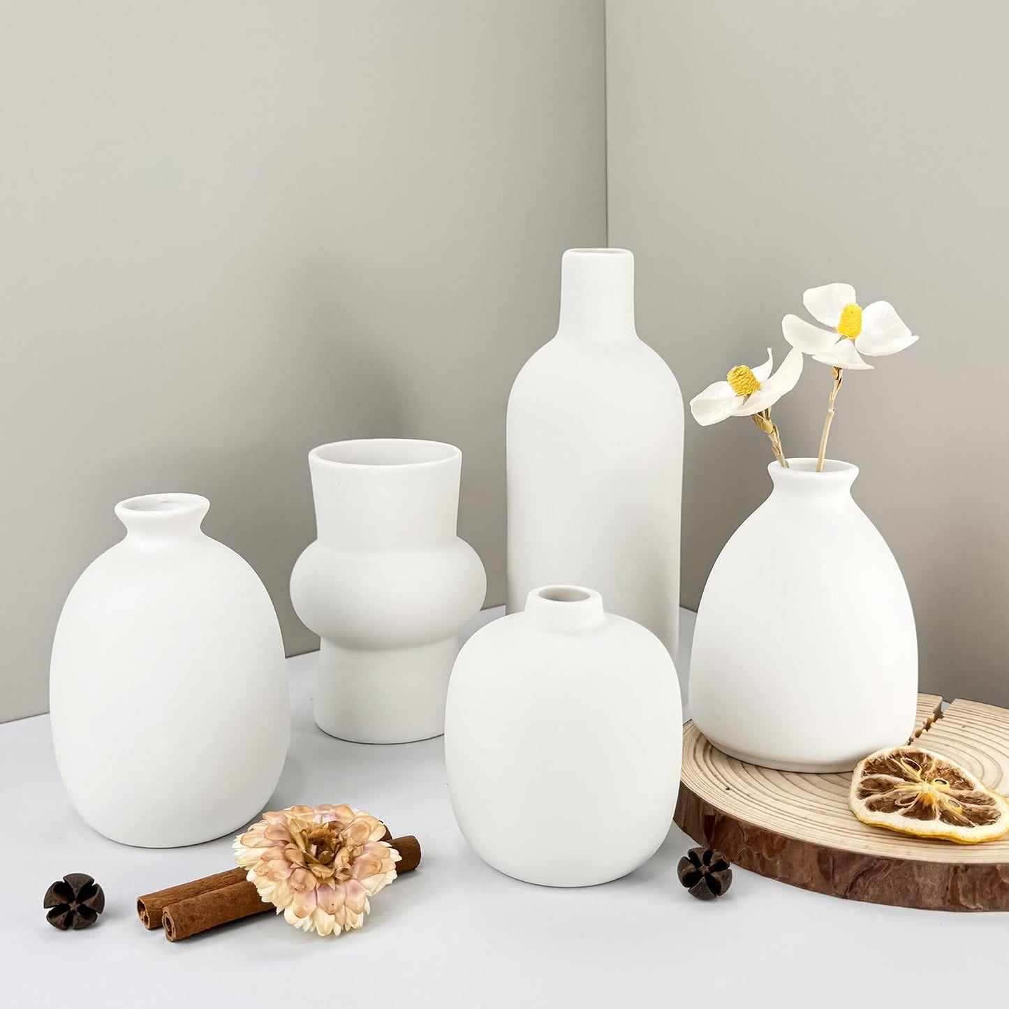 Small Ceramic Flower Vases Bulk Bud Vases / White-10 / Set of 10