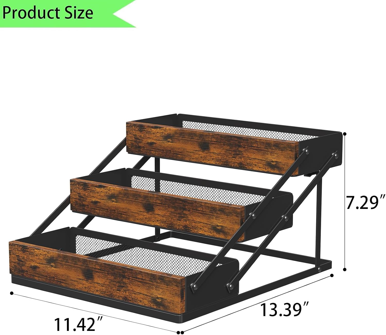 3 Tier Foldable Spice Rack Organizer for Countertop, Step Shelf with Spice Jars for Kitchen Cabinet Drawers Seasoning