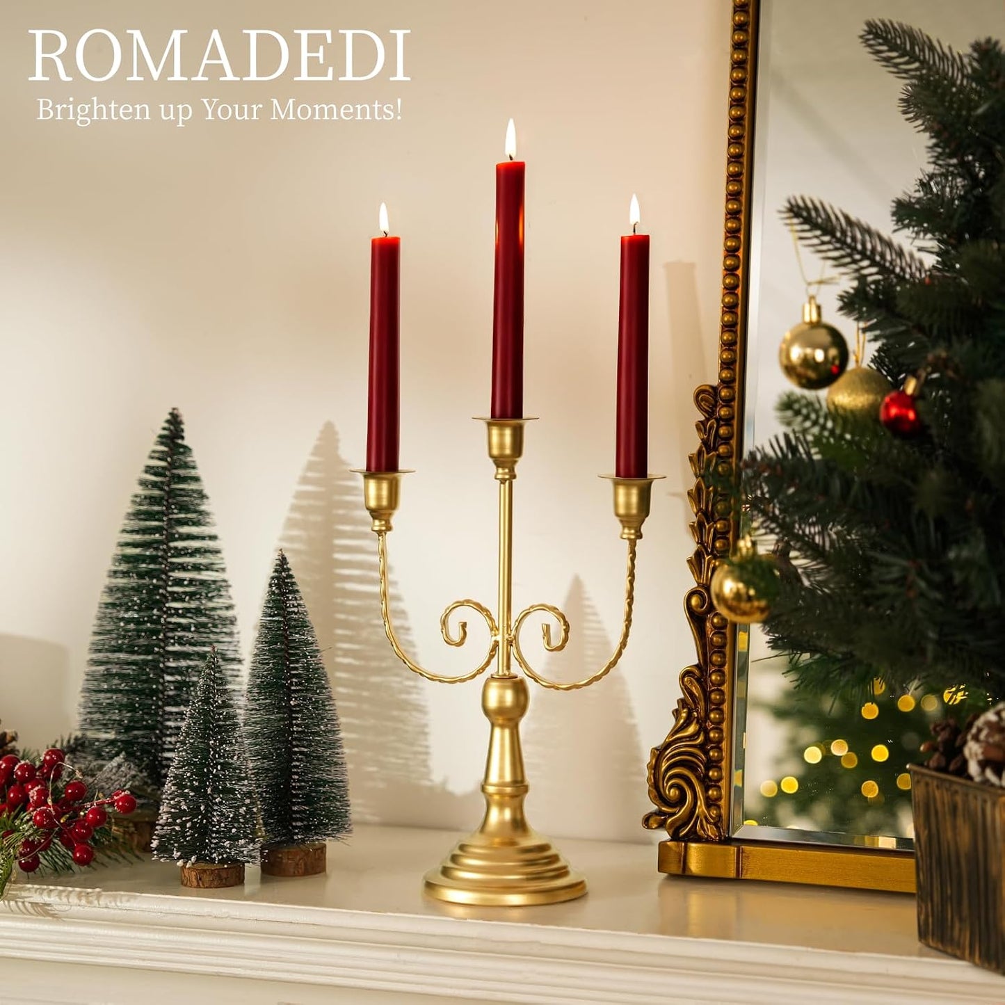 Romadedi Gold 3 Arm 11.8" Candelabra Candle Holders, Set of 2 | Wedding Candlestick Holder, Theme Party Table