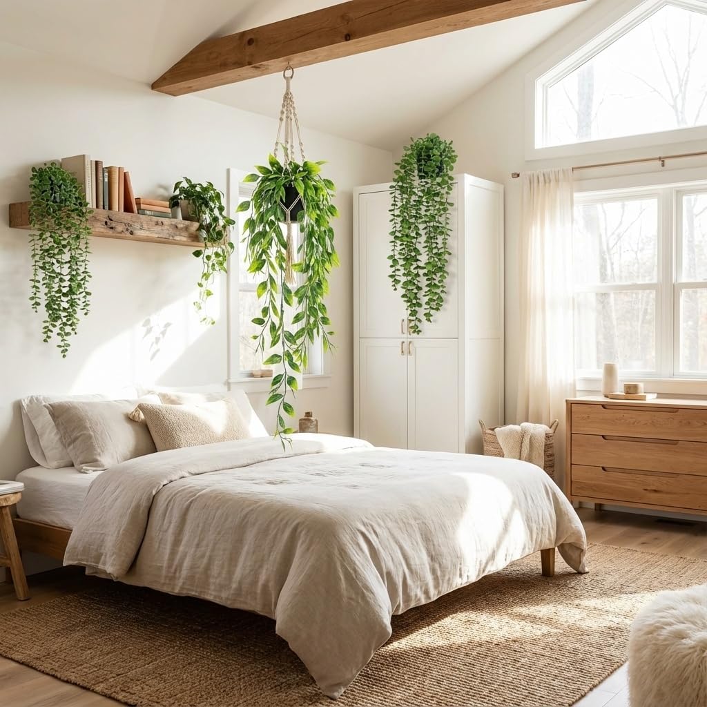 Artificial Hanging Plants & Small Potted Faux Eucalyptus Fern Ivy / 5-pack-5in1 / Set of 5