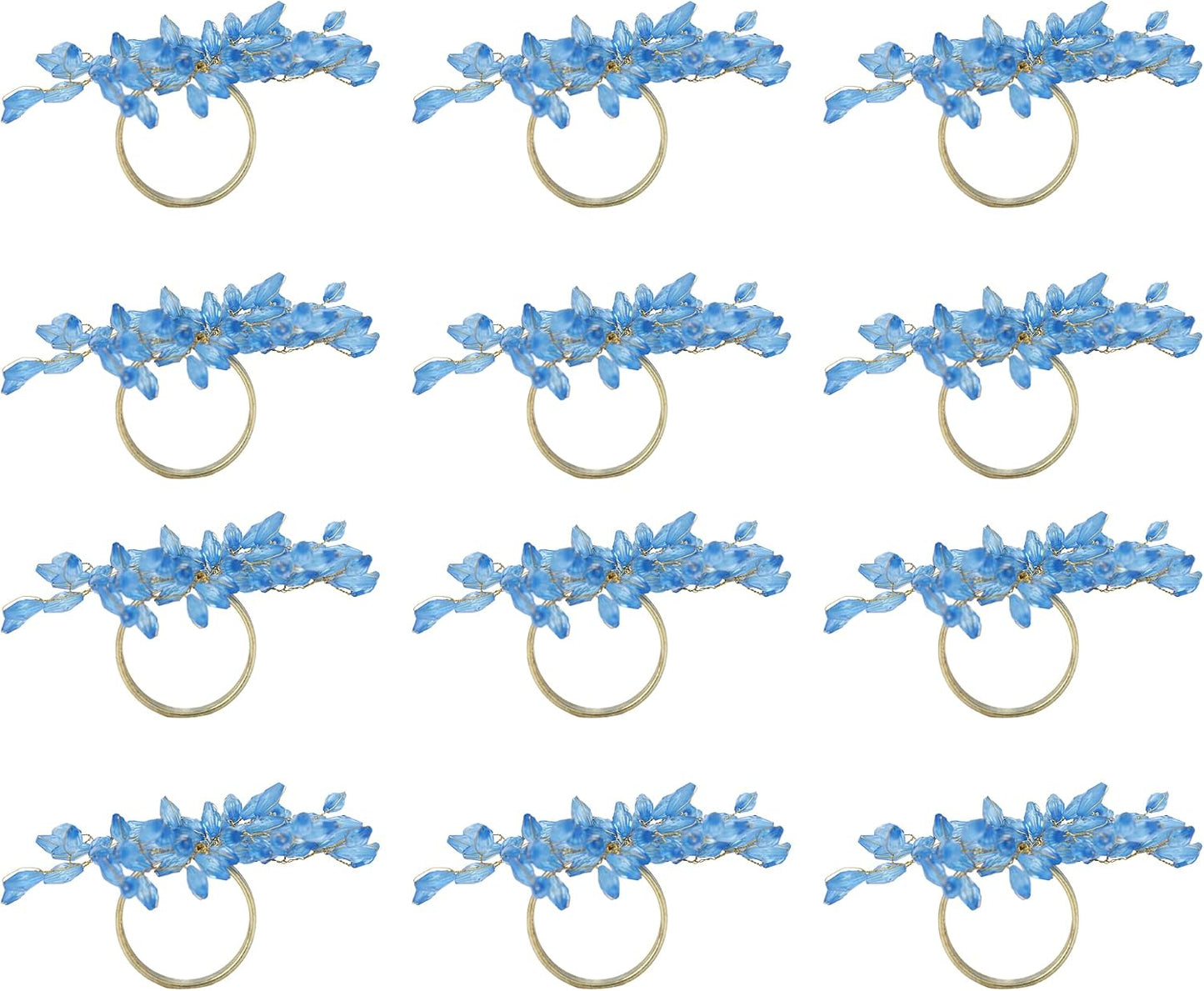ITOS365 Napkin Rings Set of 12 for Dining Table Decoration Parties Everyday Metal Napkin Holder Leaf Turquoise (Pack of