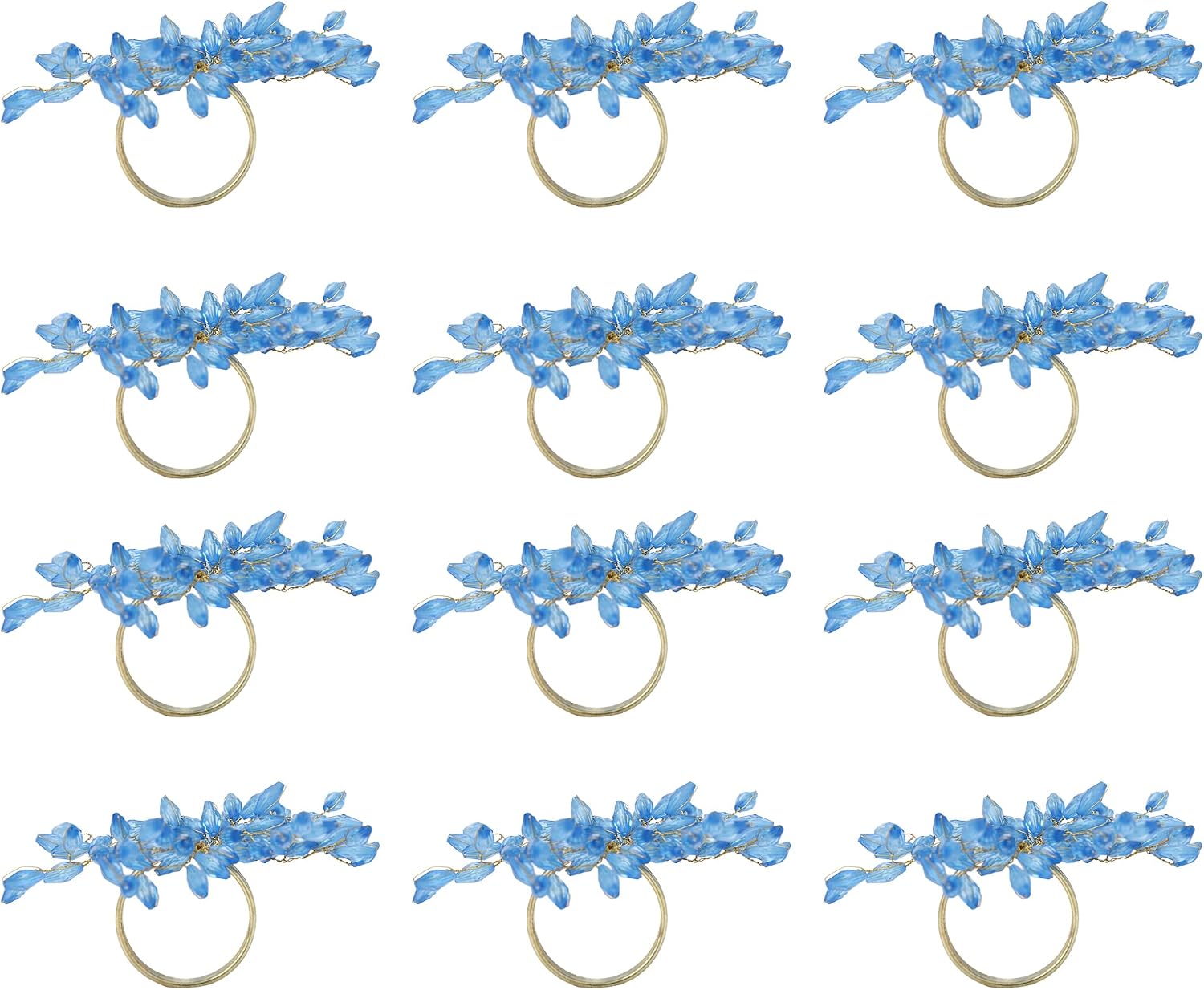 ITOS365 Napkin Rings Set of 12 for Dining Table Decoration Parties Everyday Metal Napkin Holder Leaf Turquoise (Pack of