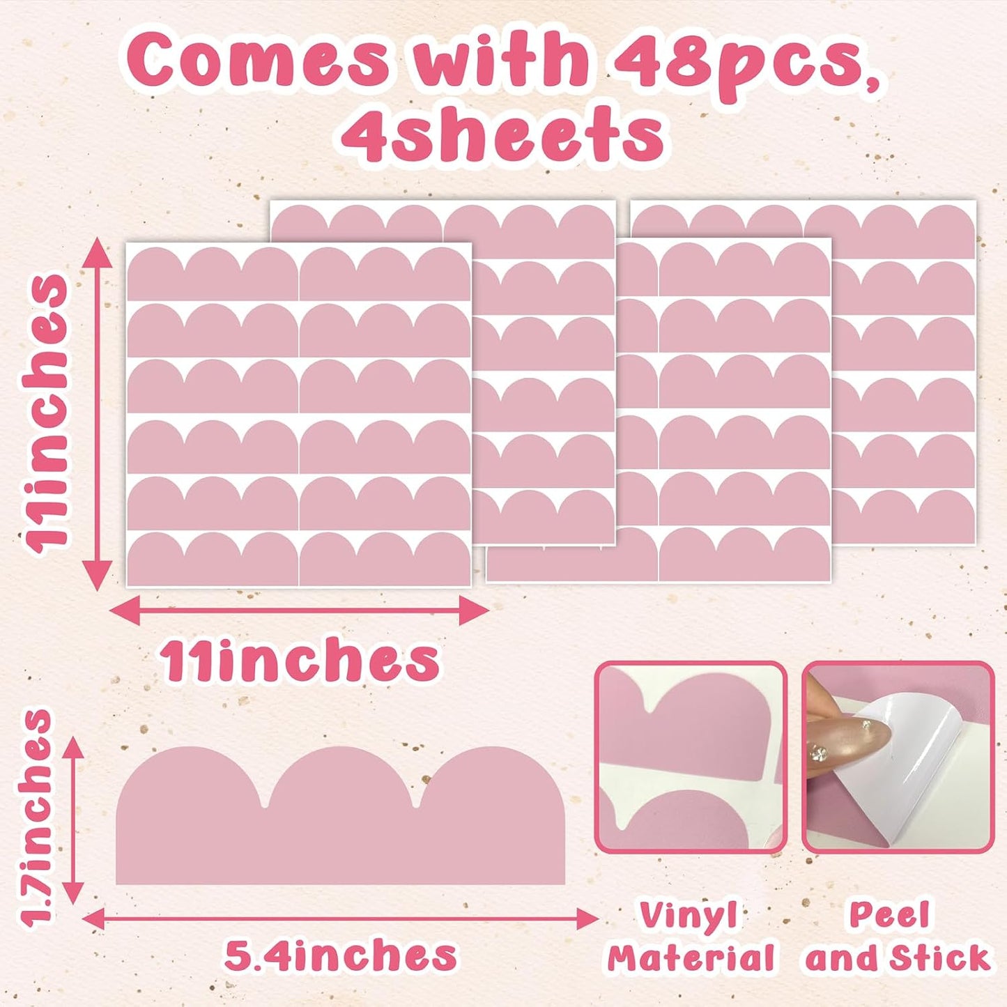 Scallop Border Wall Decals Semi Circle Wall Stickers Geometric Pattern Decal Scalloped / Pink
