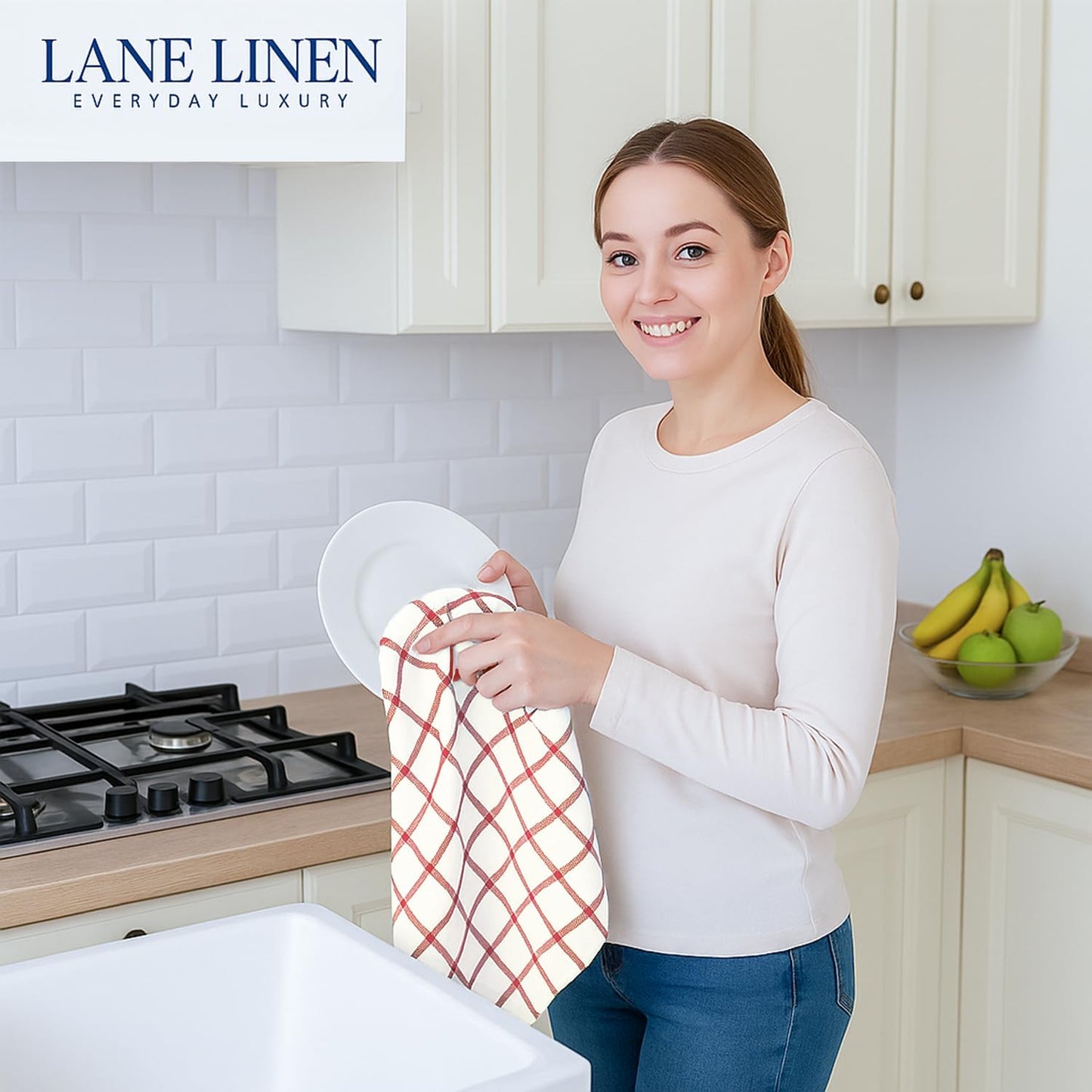 LANE LINEN Kitchen Towels Set of 12-100% Cotton, Quick-Drying 18” x 28” Absorbent Dish & Tea Towels, Premium Hand