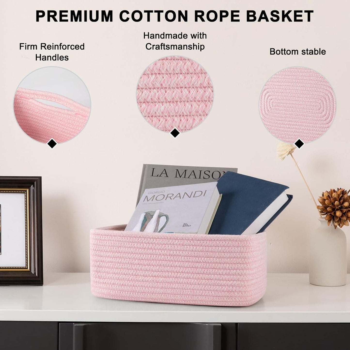 Mini Woven Rope Storage Bins for Towels / Pink / 11.81''lx7.87''wx4.72''h / Set of 4