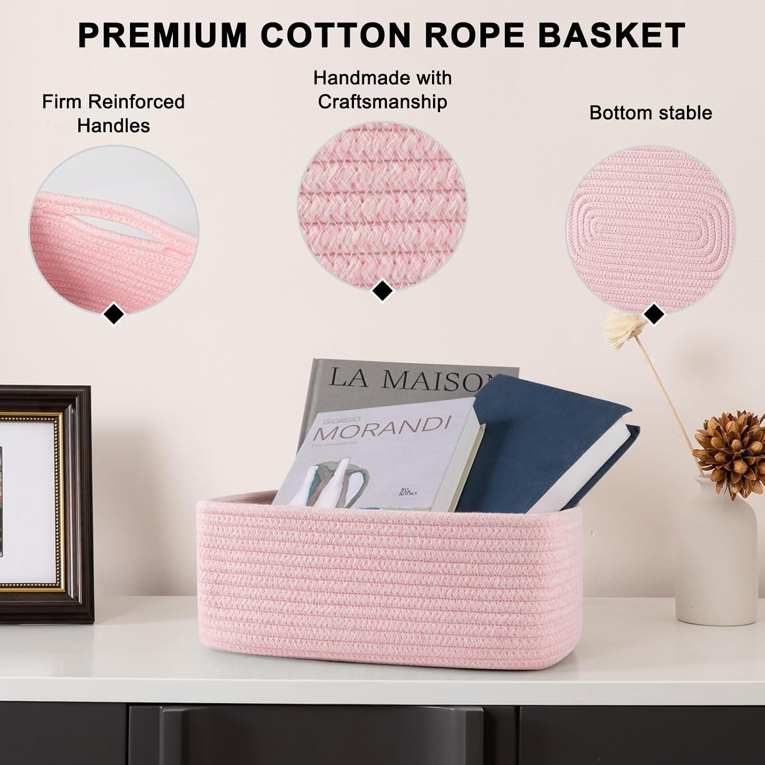 Mini Woven Rope Storage Bins for Towels / Pink / 11.81''lx7.87''wx4.72''h / Set of 4