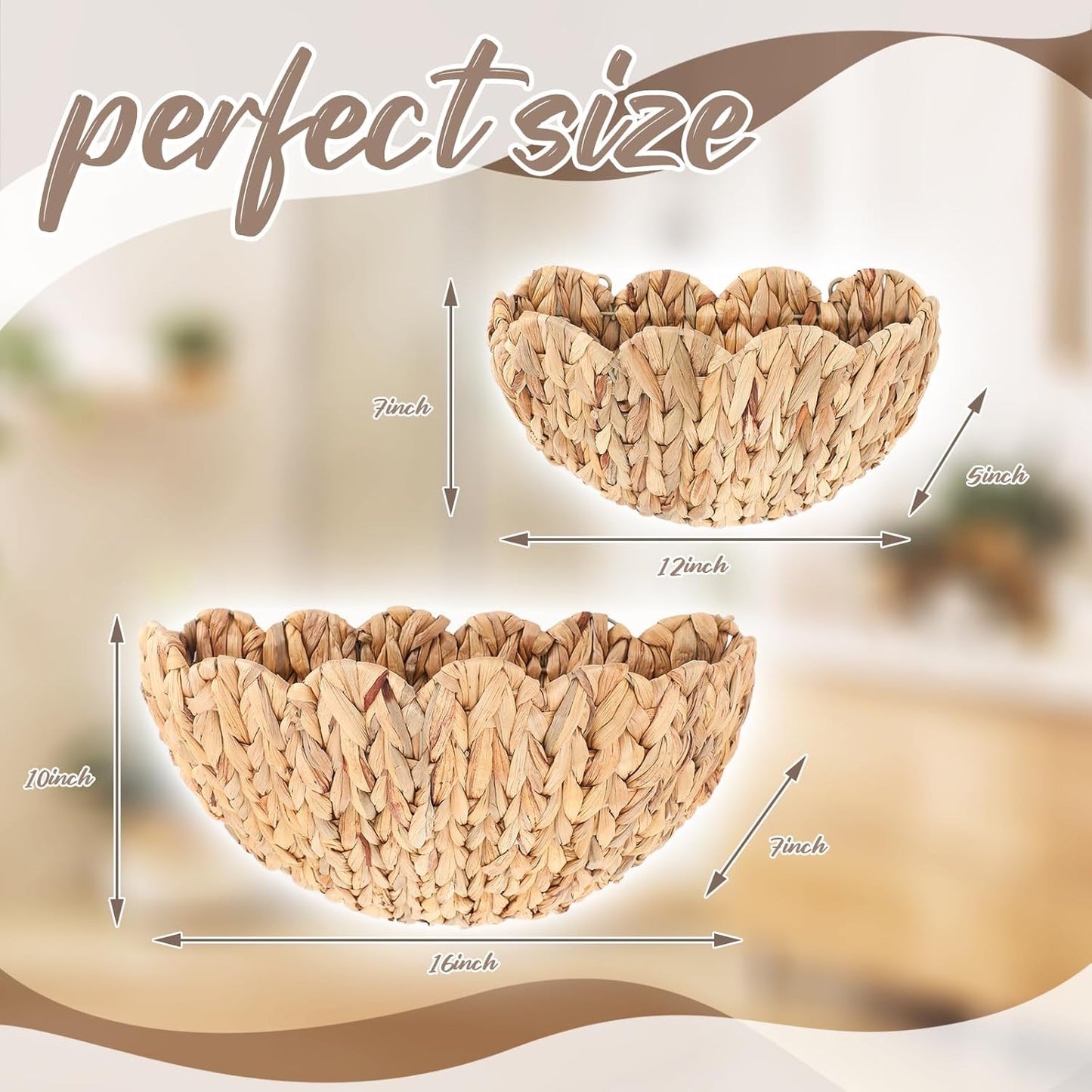 Scalloped Wall Baskets Hanging Baskets Large and Small Decorative Woven Storage Holder / Set of 2