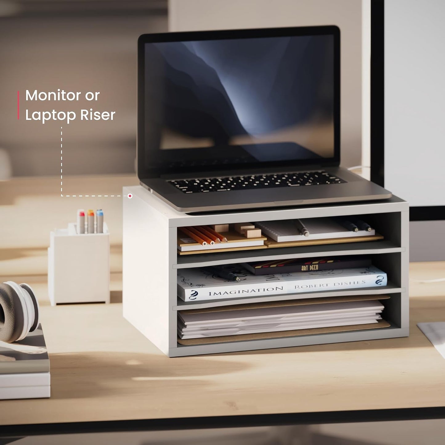 Ballucci Paper Organizer, 3-Tier Stackable Wood Desk Organizer, Document File Organizer and Mail Sorter with Adjustable