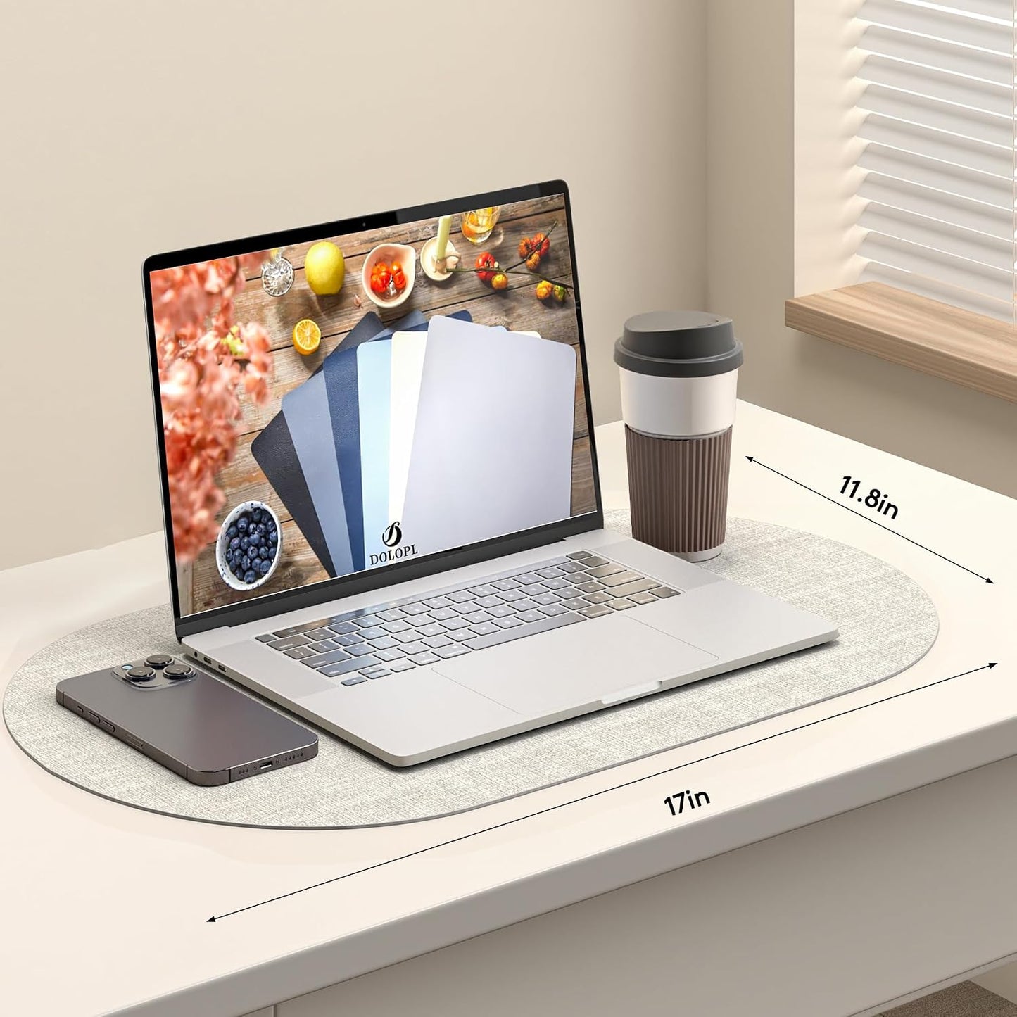DOLOPL Oval Placemats Set of 6, Gray Faux Leather Place Mats, Large | Large Size 13.8" x 21.6", Reversible, Wipeable &