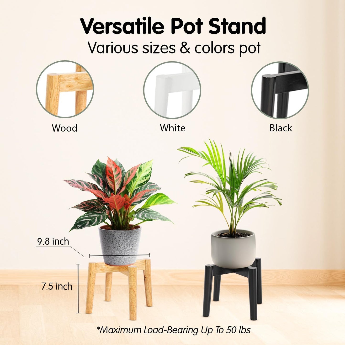 Wood " Plant Stand Indoor Outdoor / Natural / 7.5" H x 9.8" W / 7.5 x 9.8