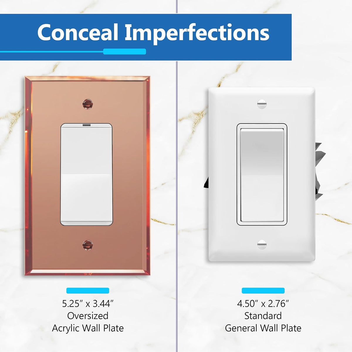 LIDER Reflective Decorator Wall Plate, Oversized 1-Gang, Acrylic, 5-Pack | Mirrored Light Switch Plate, Mirror Glass