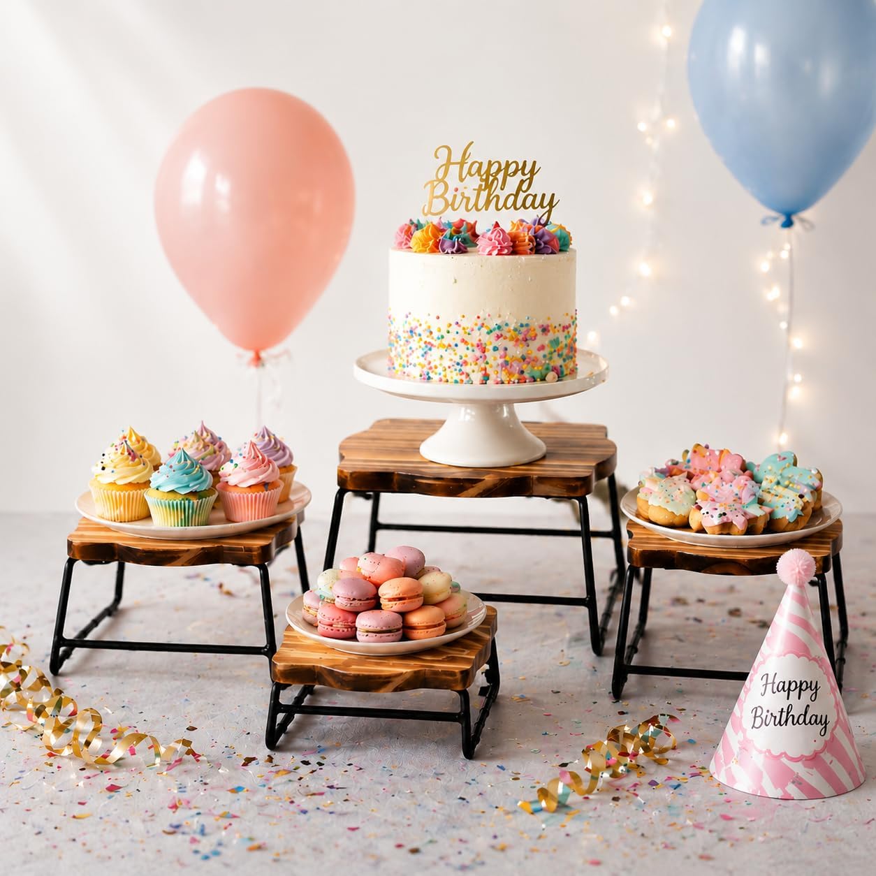 Cupcake Stand & Wood / 4 Piece Wood Buffet Risers