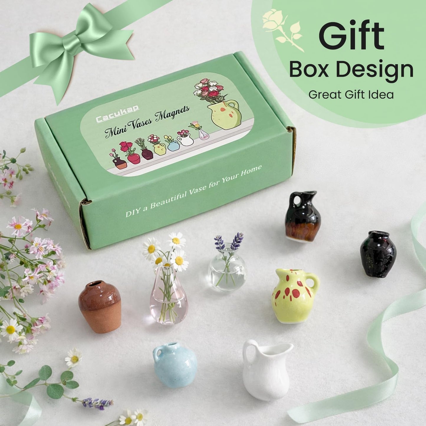 Mini Ceramic Vase Magnets for Fridge / Set of 8