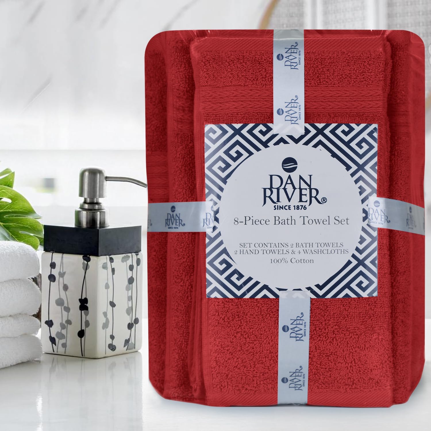 DAN RIVER 8 Piece Luxury Bath Towels for Bathroom, Towel Set, Red | 2 Bath towels, 2 Hand towels, and 4 Wash Cloths