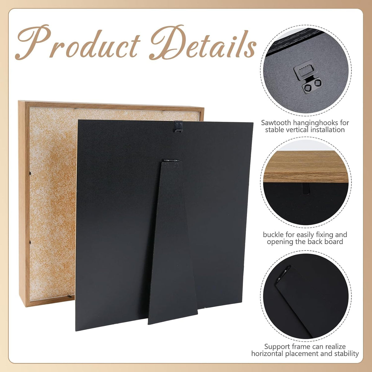4 Pack 12x12 Shadow Box Frame Display Cases 3D Wood Deep Shadow Boxes | Shadow Display Frames with Stand, for Dried