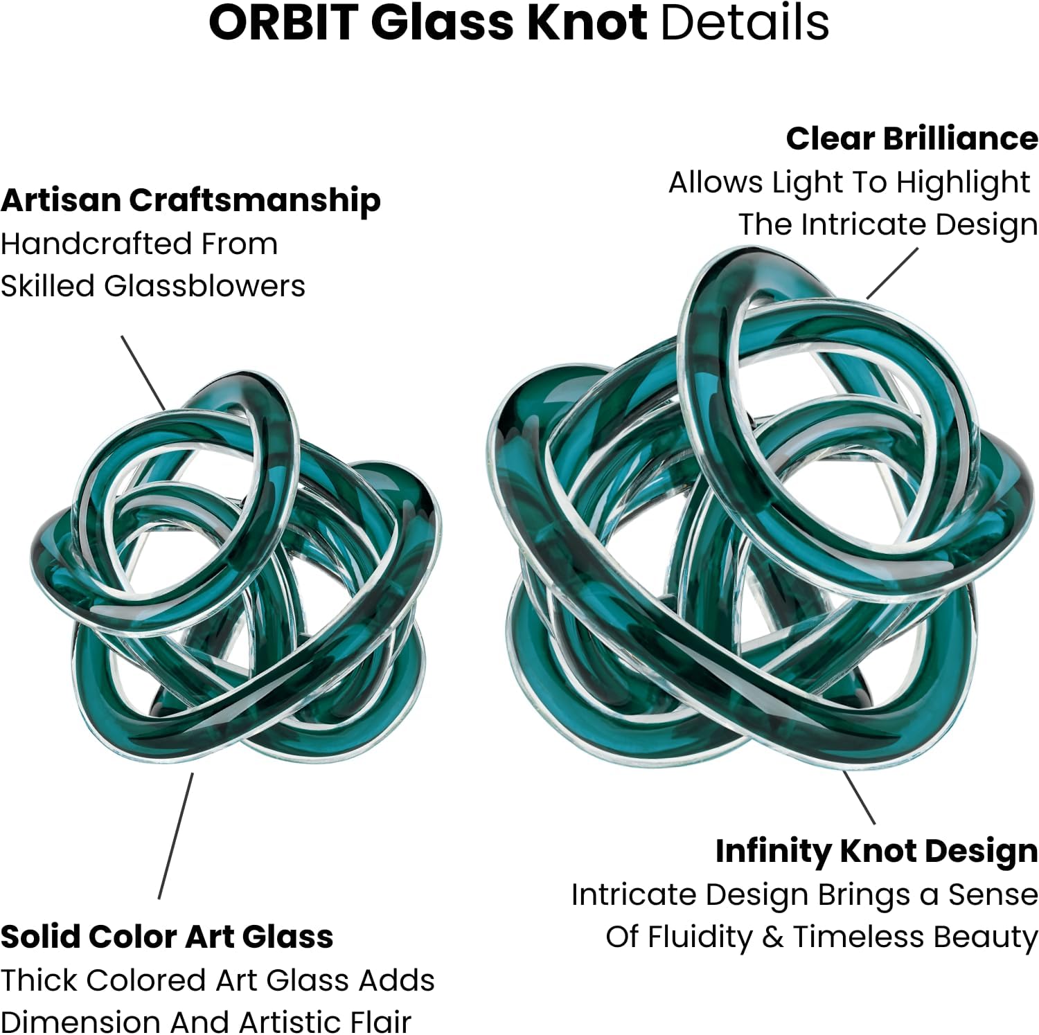 Glass Art Knot Decor Ball / 3-inch Diameter / Teal / 3 Inch