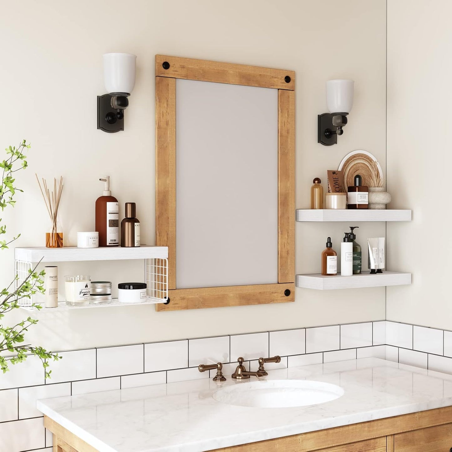 QEEIG Bathroom Shelves Over Toilet - Wall Mounted Floating Shelves Toilet Paper Storage Small Farmhouse Decor Shelf 16