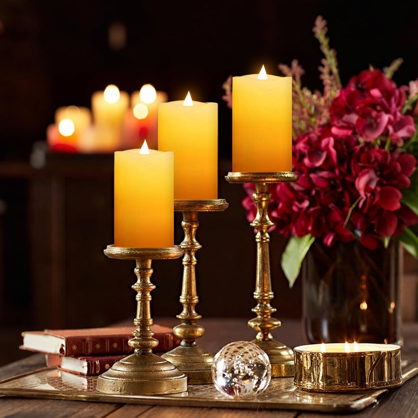 3" x 5" Flameless Candles Set of 3, 2AA Battery Life 600 Hours Battery Candles Flickering with Timer, 5 inch Flameless