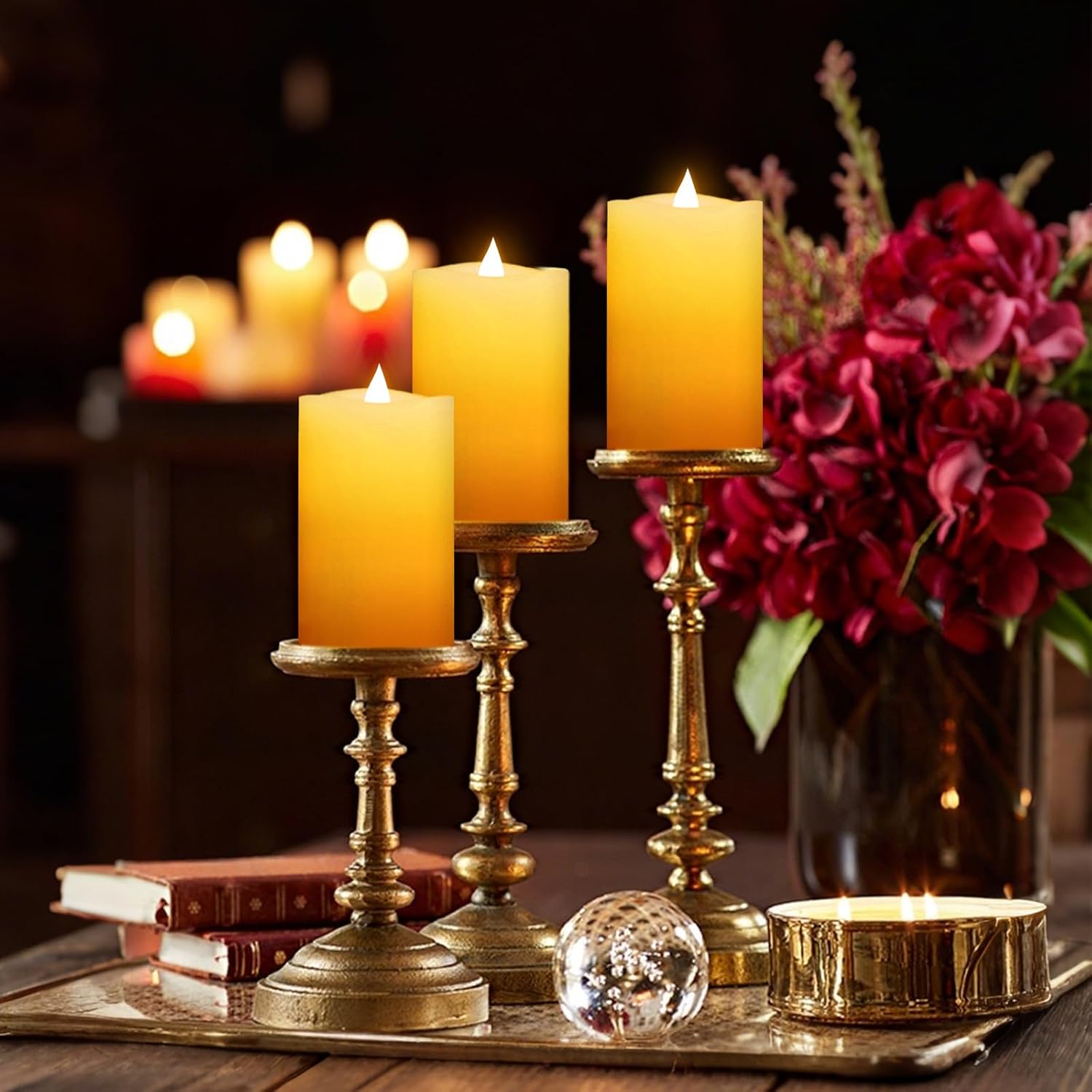 3" x 5" Flameless Candles Set of 3, 2AA Battery Life 600 Hours Battery Candles Flickering with Timer, 5 inch Flameless