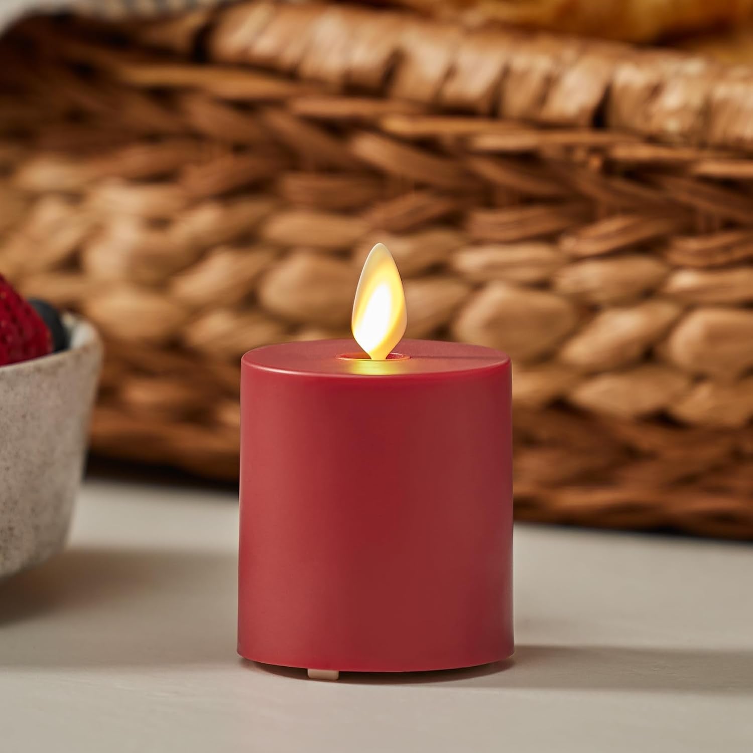Luminara Outdoor Votive Flameless LED Candle, Cherry Red 2" x 3.2", Moving Flame Battery Operated Timer Remote Ready
