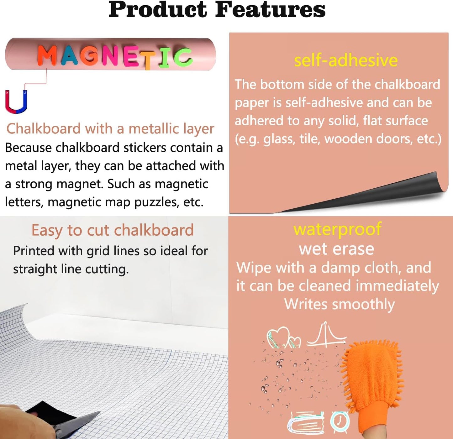Magnetic Arch Wall Decal " Chalkboard Contact Paper Peel and Stick Self / Camel Pink / 39.3 x 17.5