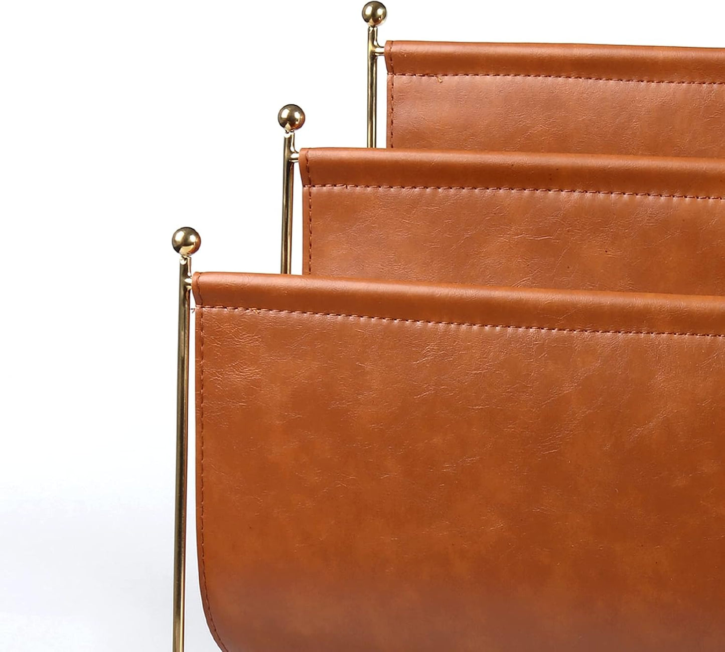 Plated Metal Wire and Leatherette Magazine Holder Rack, 2-Slot Standing Rack for Magazines, Books, Newspapers, Home