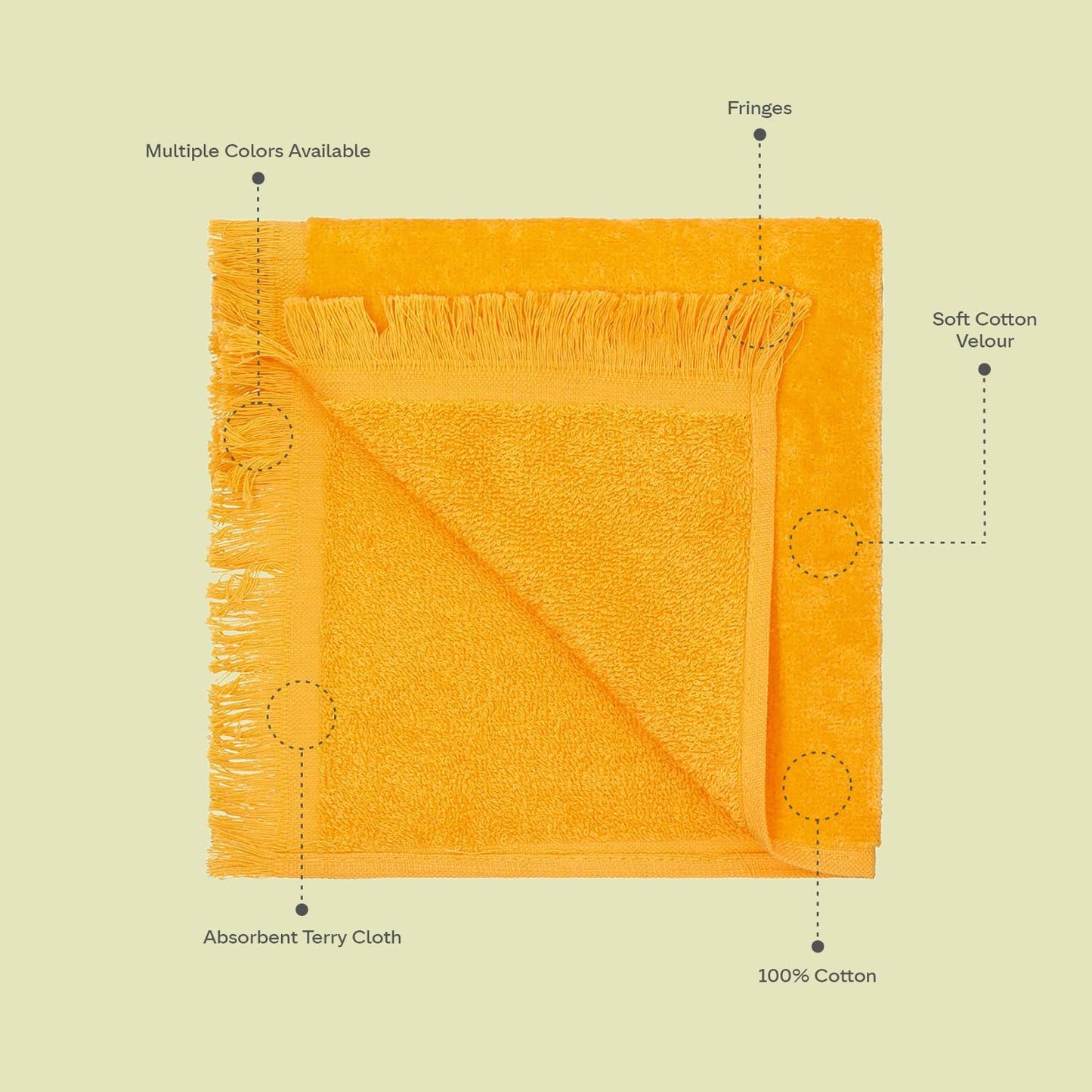 12 Pack - Hemmed Fringed Reversible Fingertip Terry Towel (Size 11" W x 18" L), Cotton (Gold) Promotional Priced