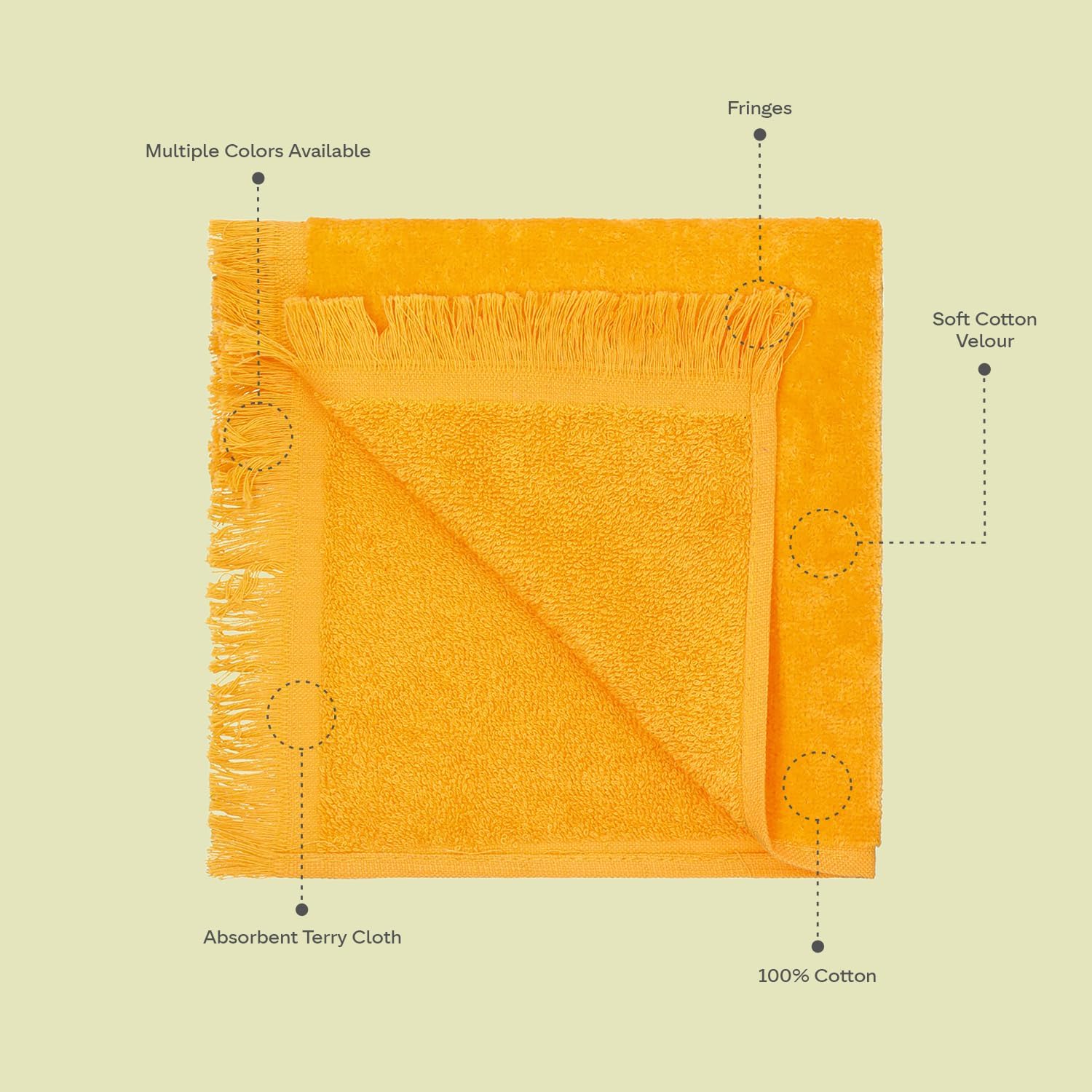 12 Pack - Hemmed Fringed Reversible Fingertip Terry Towel (Size 11" W x 18" L), Cotton (Gold) Promotional Priced