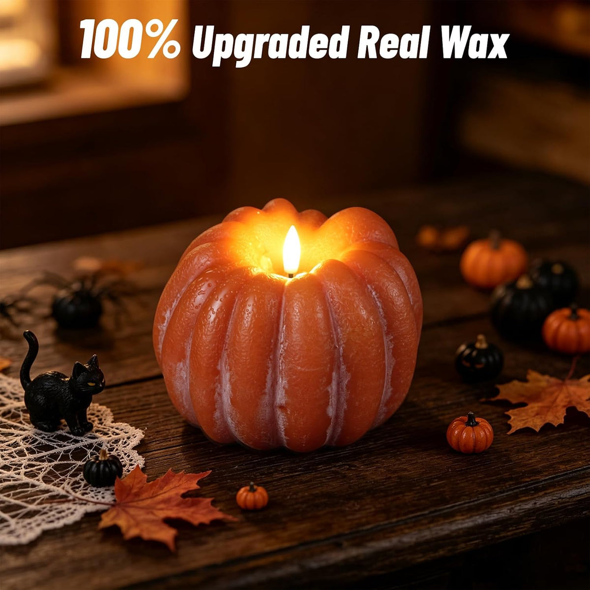 Wondise Orange Fall Decorations Real Wax Pumpkin Candles with Remote Timer | Battery Operated Fall Candles Fall Decor