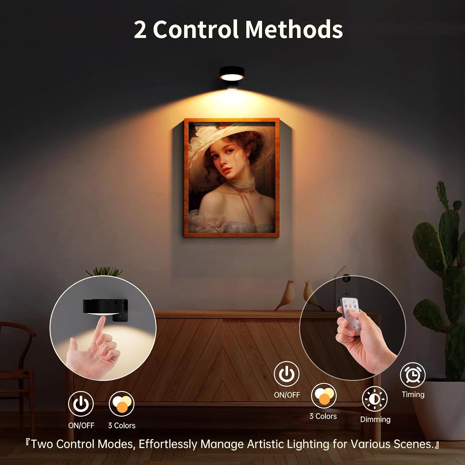 Narotood 6 Pack Picture Lights for Wall, Rechargeable Battery Operated Wall Lights, Picture Frame Lights with 3