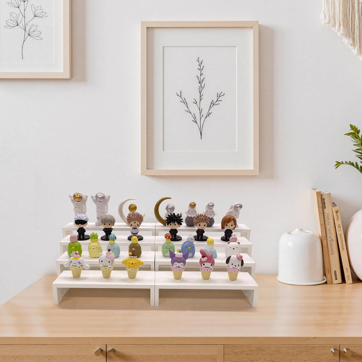Yikaroeli 2 Set Large Display Risers White Perfume Riser Wooden Display Stand Cologne Stands 4 Tiered 8Pcs Cupcake