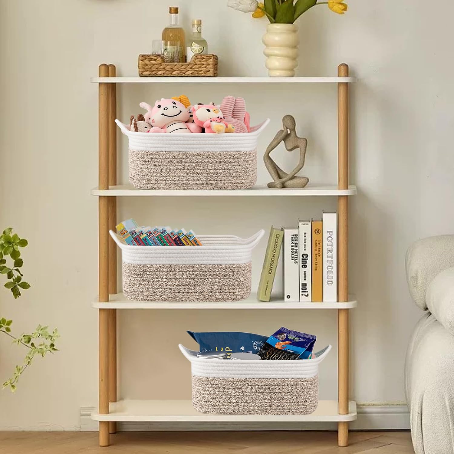 Woven Basket / Storage Baskets / Brown & White / Medium: 13.5l*10w*6h
